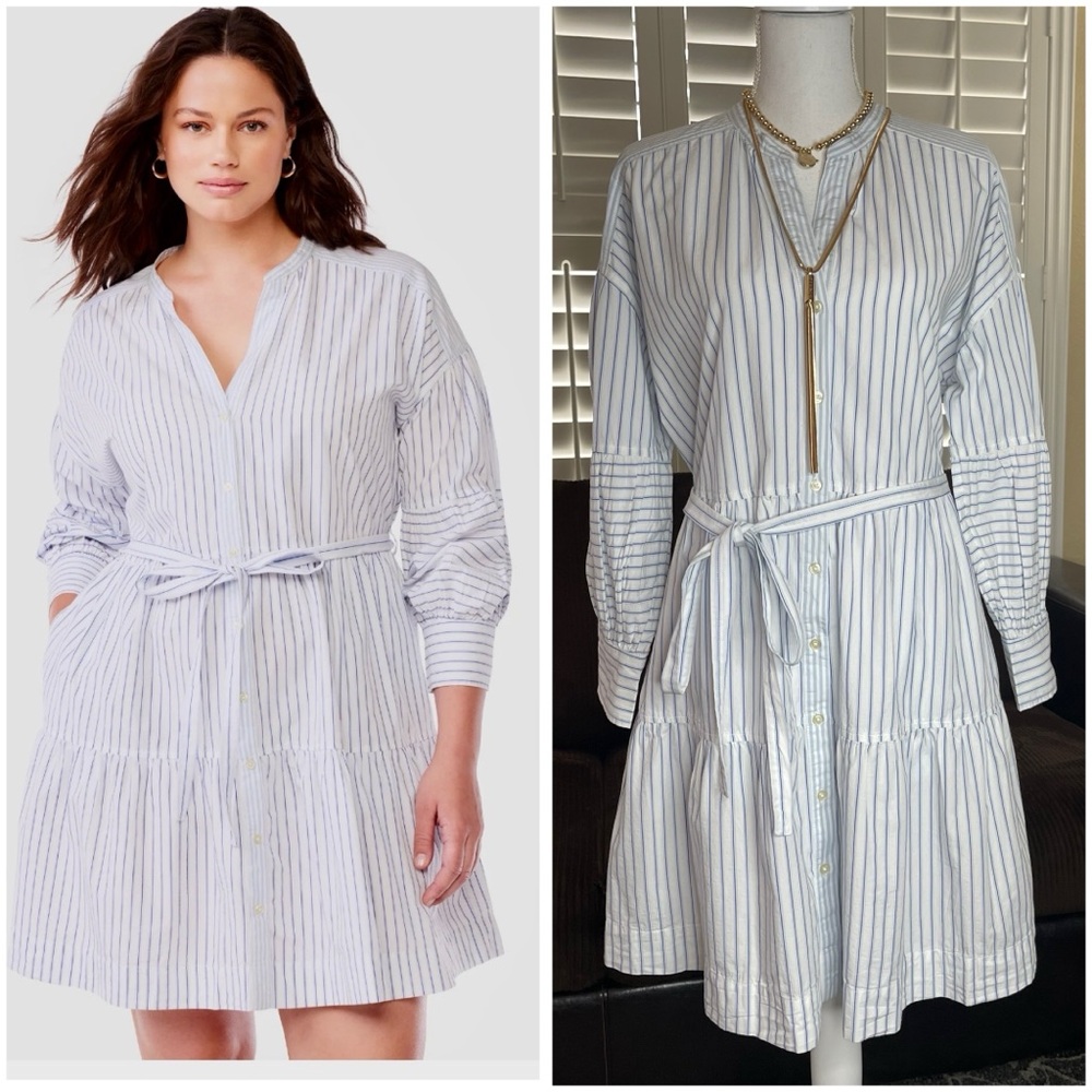 Free Assembly Women's Tiered Mini Shirt Dress with Long Sleeves